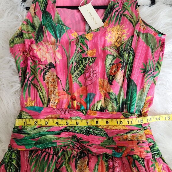 Ramy Brook Printed Wilson Mini Dress Size 2 Floral Tiered Ruffle Silk V Neck NWT - Picture 10 of 16